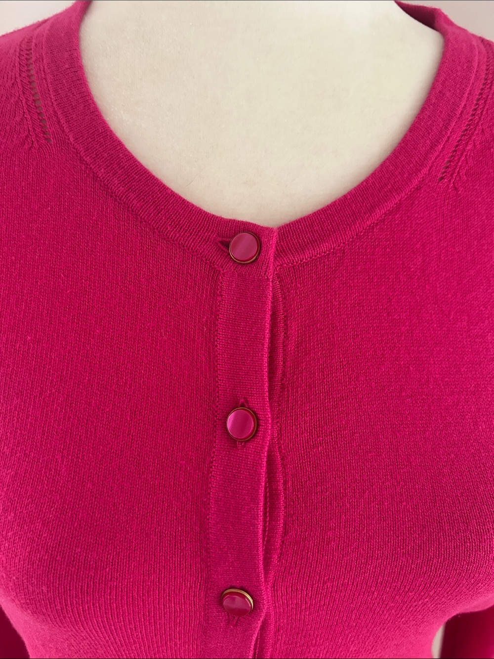 Talbots Fuchsia Cotton/Cashmete Blend Crewneck Cardigan sz S - Picture 2 of 7